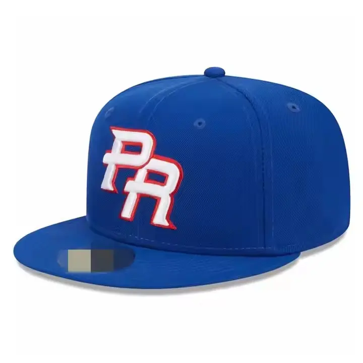 Wholesale Classic 6 Panel 3d Embroidery PR logo Fitted Flat Brim Cap (1)