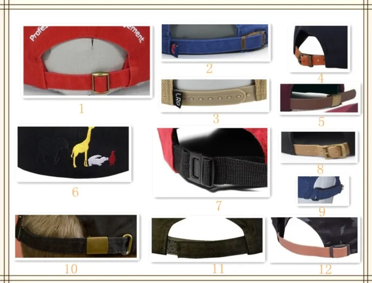 custom hat closure guide including snapback, metal buckle, hook and loop, fitted and fabric strap